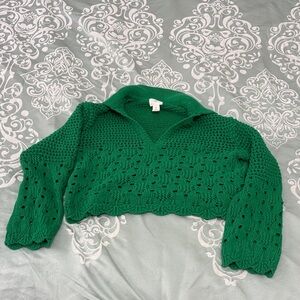 H&M Emerald V-Neck Women's Cropped Sweater